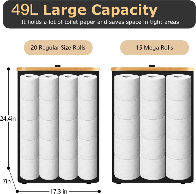 Dotpilgo Extra Large Toilet Paper Storage Basket with Lid 49L Slim Toilet Paper Basket Holder Bin Container Organizer for Bathroom Hold up to 20 Regular Rolls or 15 Mega Rolls - Image 2